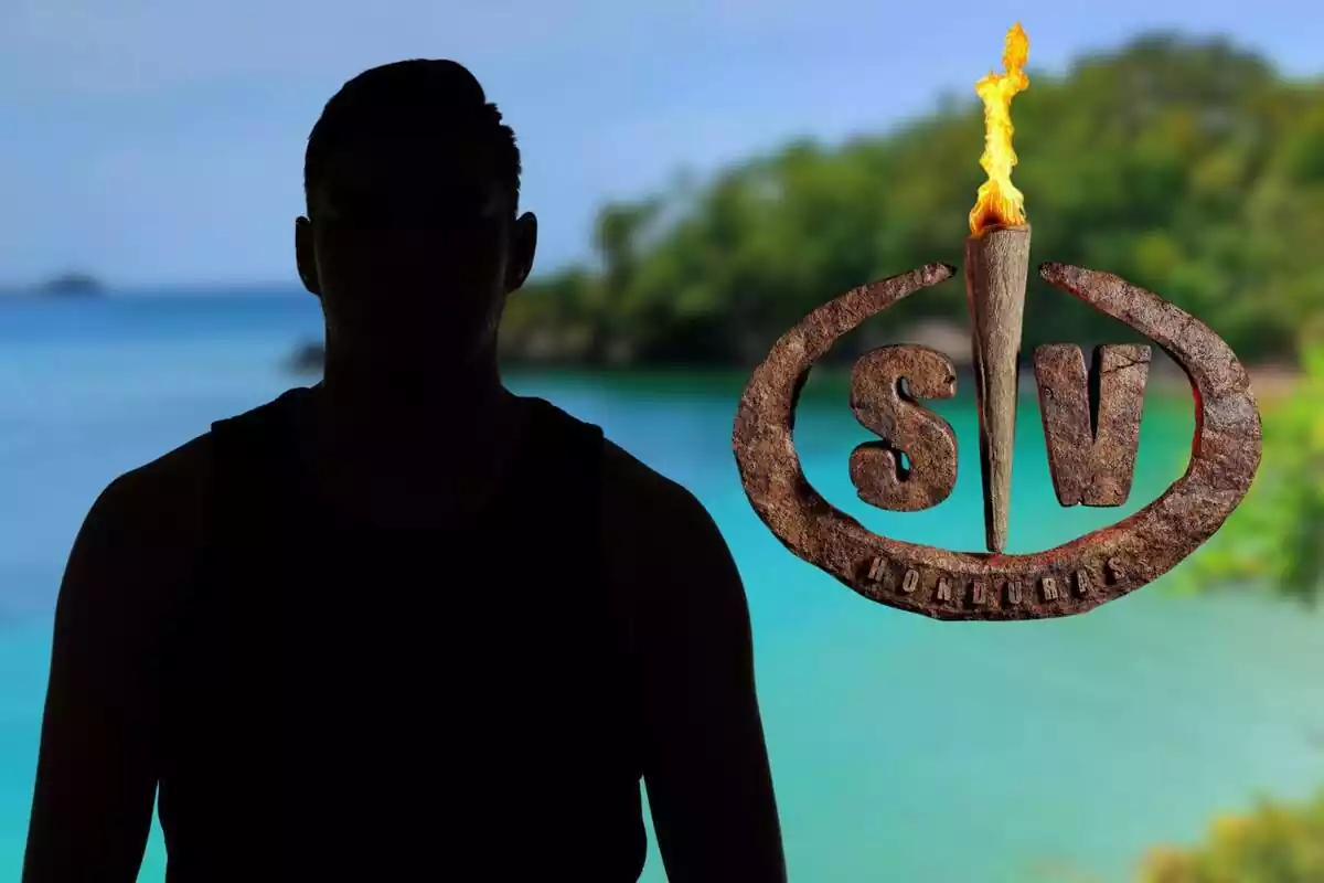 Muntatge del logotip de Supervivientes amb una illa de fons i la silueta d'un home